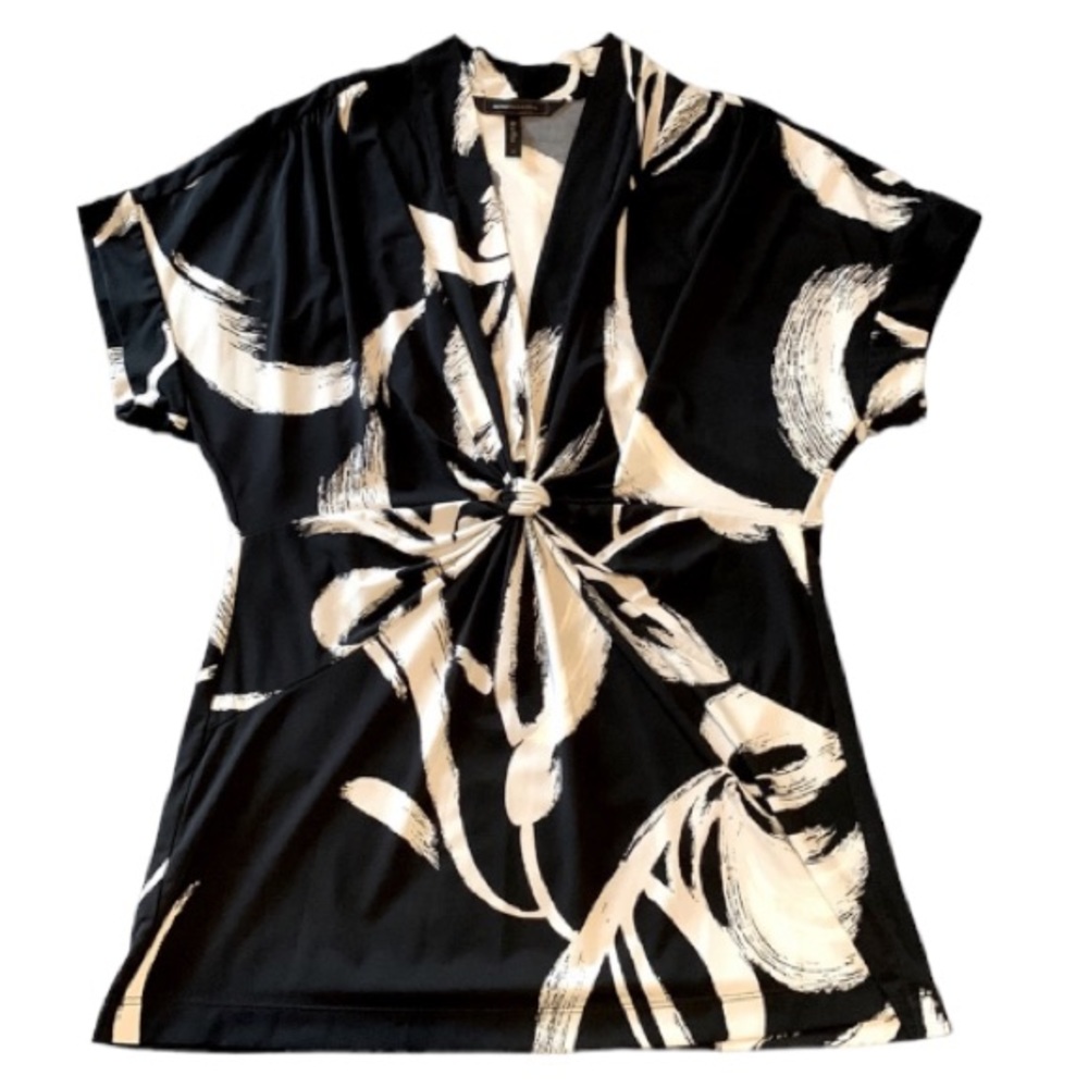 BCBGMAXAZRIA black and white front knot low cut blouse